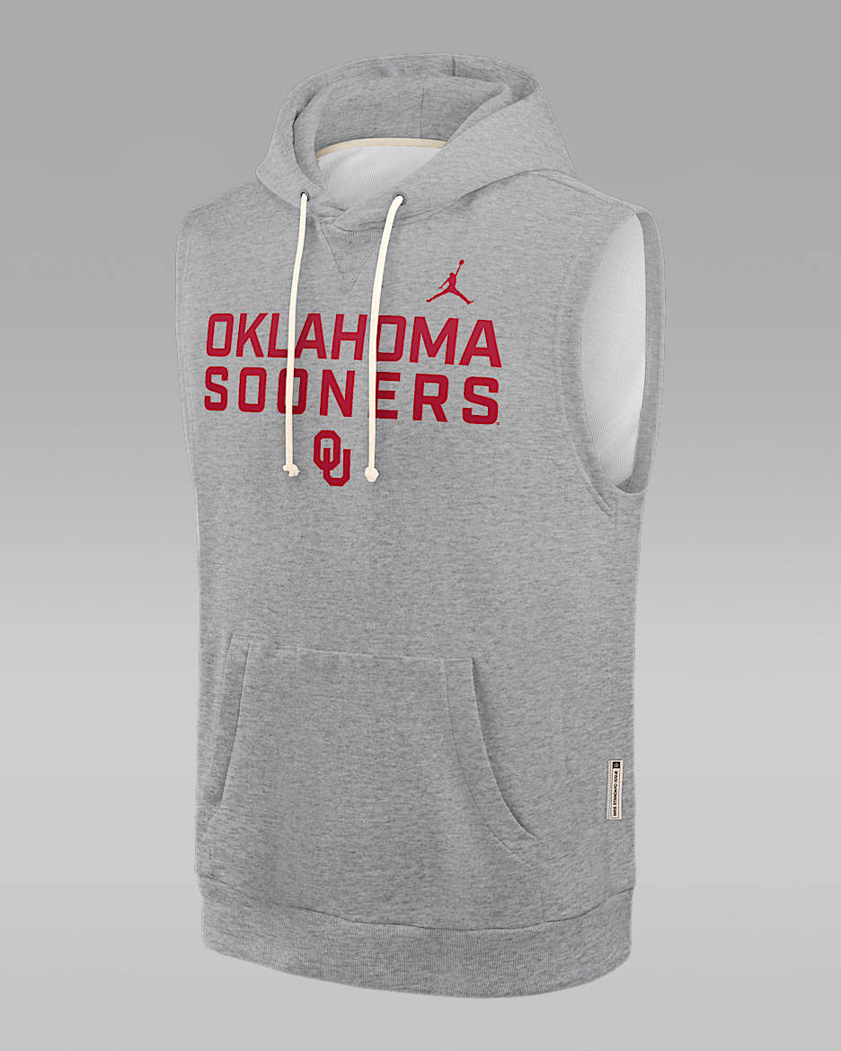 Sudadera con gorro sin cierre sin mangas universitaria marca Jordan Dri-FIT para hombre Oklahoma Sideline - Gris oscuro jaspeado
