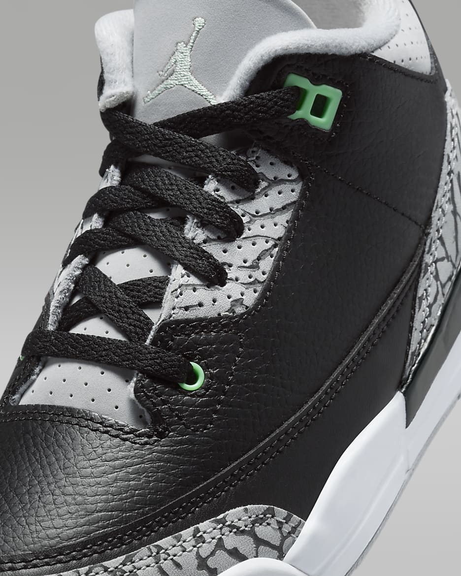 Jordan 3 Retro "Green Glow" Little Kids' Shoes - Black/Wolf Grey/White/Green Glow