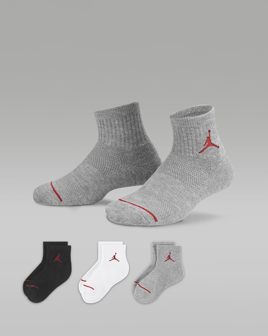 Jordan Little Kids' Ankle Socks (3 Pairs) - Dark Grey Heather