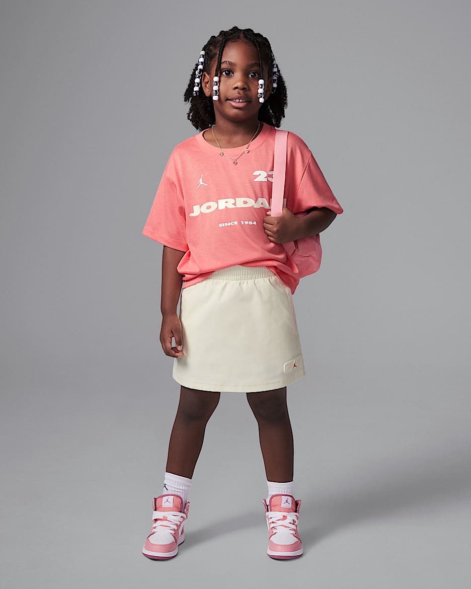 Conjunto skort de dos piezas de confección artesanal y funcional para niños talla pequeña Jordan - Leche de coco