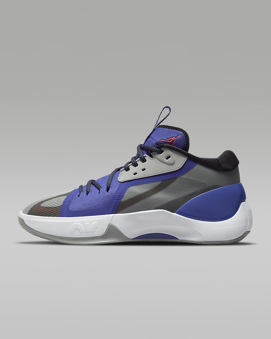Jordan Zoom Separate PF Basketball Shoes - Light Smoke Grey/Black/Bright Concord/Flash Crimson