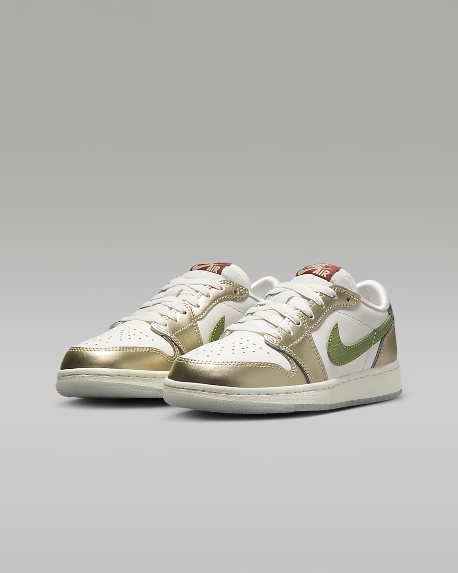 Air Jordan 1 Retro Low OG Chinese New Year Older Kids' Shoes - Sail/Metallic Gold Grain/Cedar/Oil Green