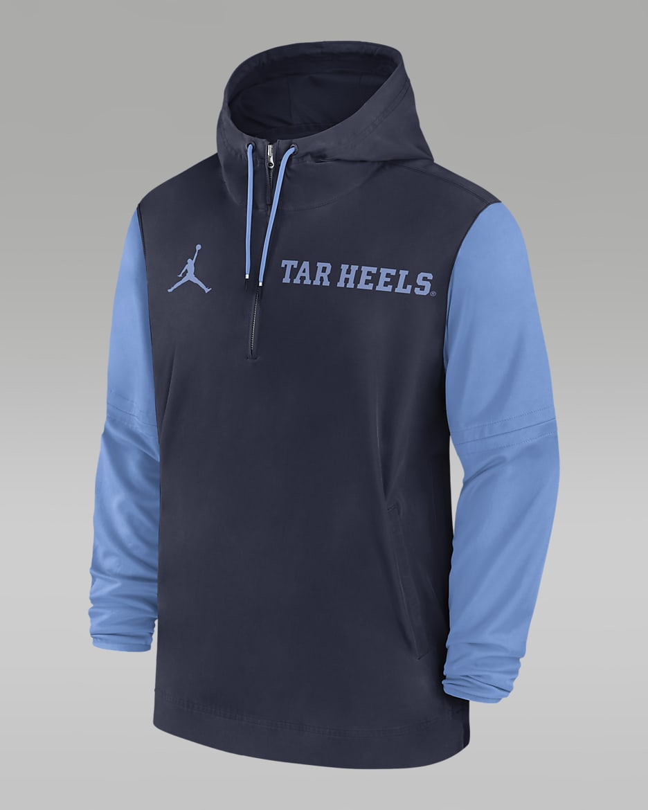 North Carolina Tar Heels Sideline Pre-Game Player Men's Jordan College 1/2-Zip Hooded Jacket - Navy