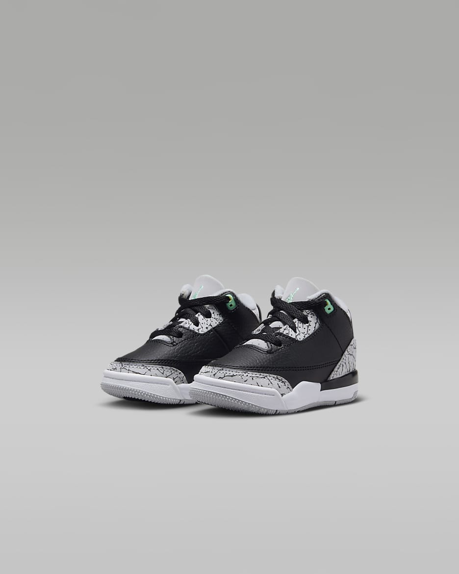 รองเท้าทารก/เด็กวัยหัดเดิน Jordan 3 Retro "Green Glow" - ดำ/Wolf Grey/ขาว/Green Glow