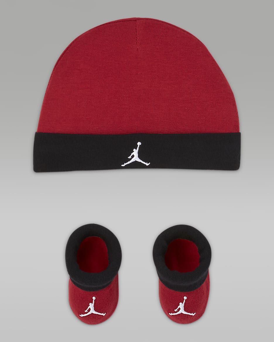 Jordan Baby (0-9M) Hat and Booties Set - Gym Red