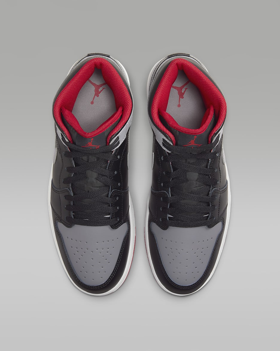 Chaussure Air Jordan 1 Mid pour Homme - Noir/Fire Red/Blanc/Cement Grey