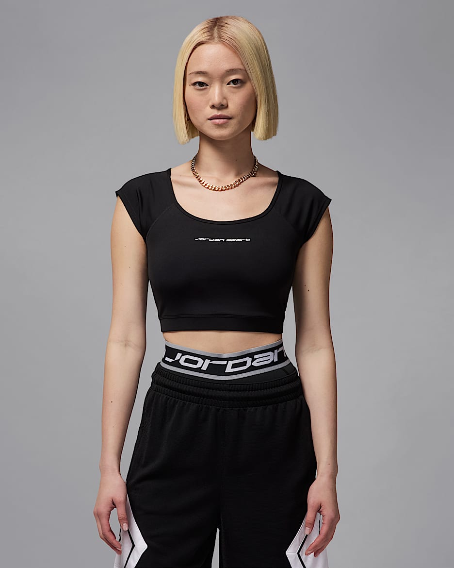 Playera de manga corta de tejido Knit cropped para mujer Jordan Sport - Negro