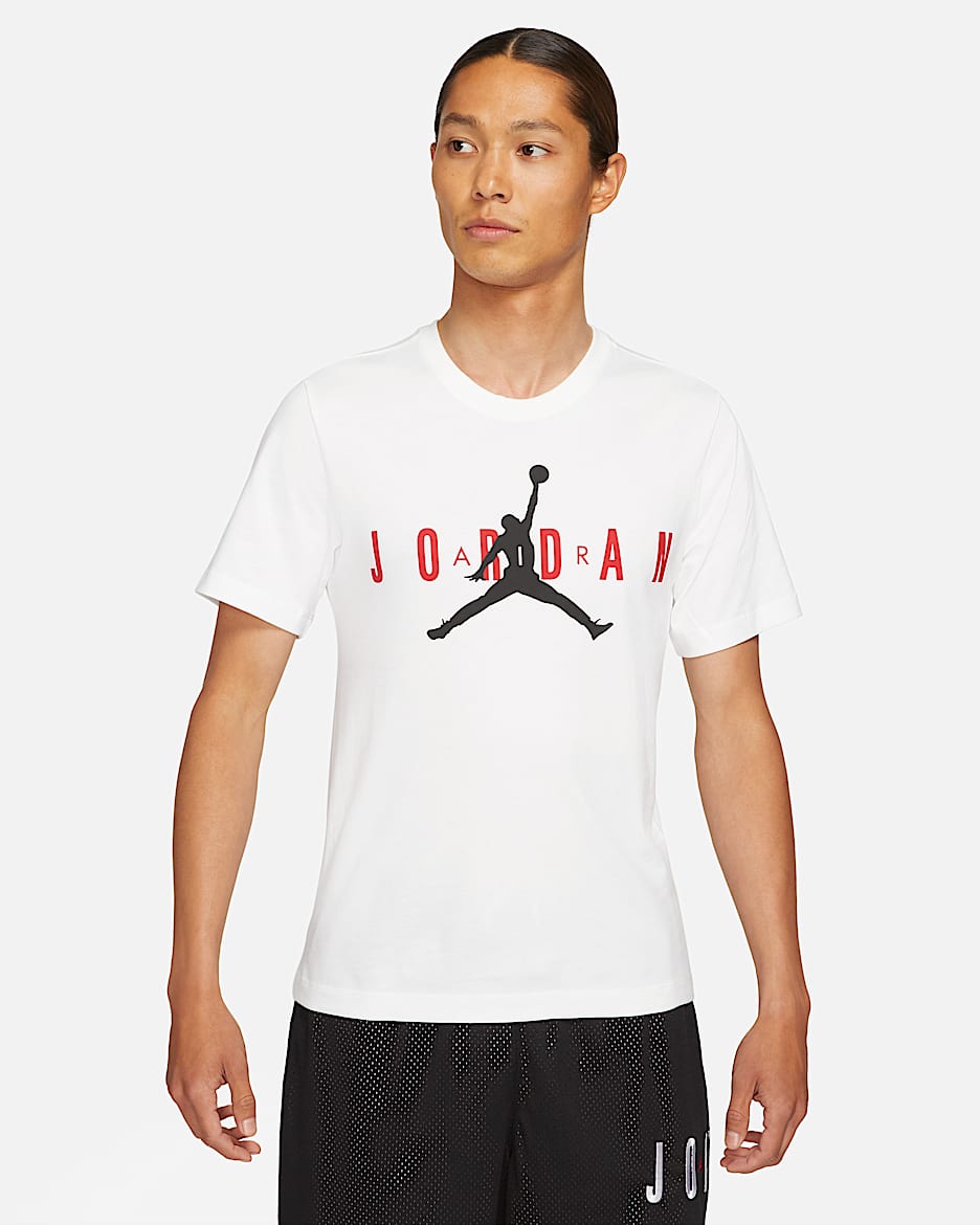 Playera para hombre Jordan Air Wordmark - Blanco/Rojo gimnasio/Negro