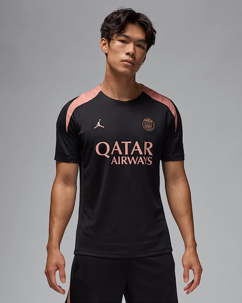 Paris Saint-Germain Strike Third Men's Jordan Dri-FIT Football Knit Short-Sleeve Top - Black/Black/Rust Pink/Rust Pink