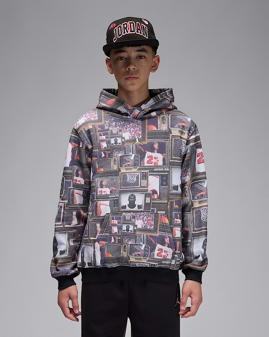 Jordan Big Kids' Brooklyn Printed Fleece Pullover Hoodie - Black