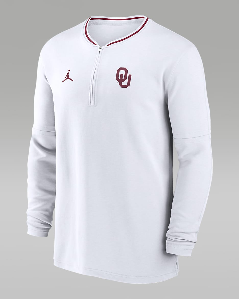 Oklahoma Sooners Sideline Coach Men's Jordan Dri-FIT College 1/2-Zip Long-Sleeve Top - White