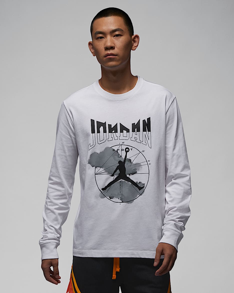 ジョーダン スポーツ メンズ ロングスリーブ Tシャツ - ホワイト/ウルフグレー/ブラック
