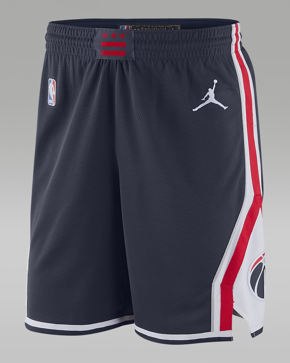 Shorts Jordan NBA Swingman para hombre Wizards Statement Edition 2020 - Azul marino universitario/Rojo universitario/Blanco/Blanco