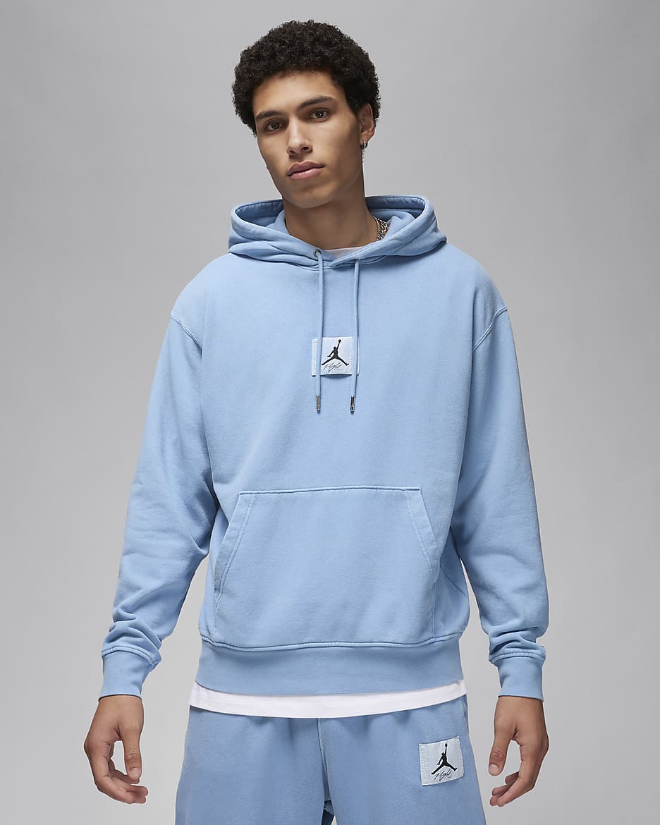 Jordan Flight Fleece Men's Washed Pullover Hoodie - Blue Grey