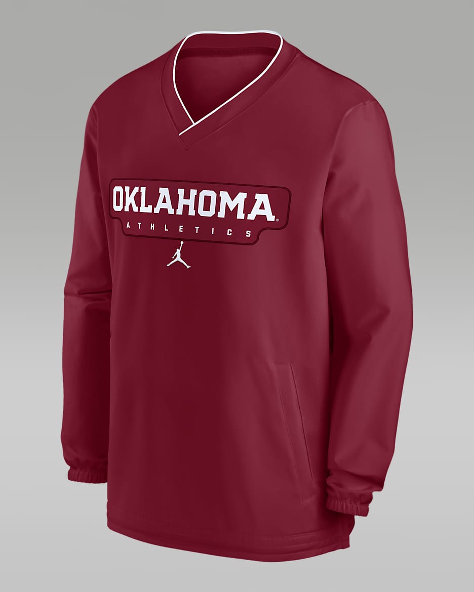 Rompevientos de manga larga universitario Jordan para hombre Oklahoma Sooners Sideline - Carmesí