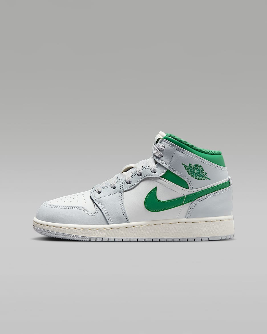 Chaussure Air Jordan 1 Mid pour ado - Summit White/Pure Platinum/Sail/Pine Green