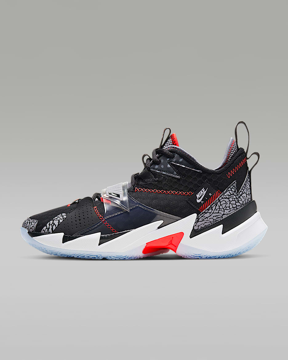 Jordan "Why Not?" Zer0.3 PF 男款籃球鞋 - 黑色/Cement Grey/白色/Bright Crimson