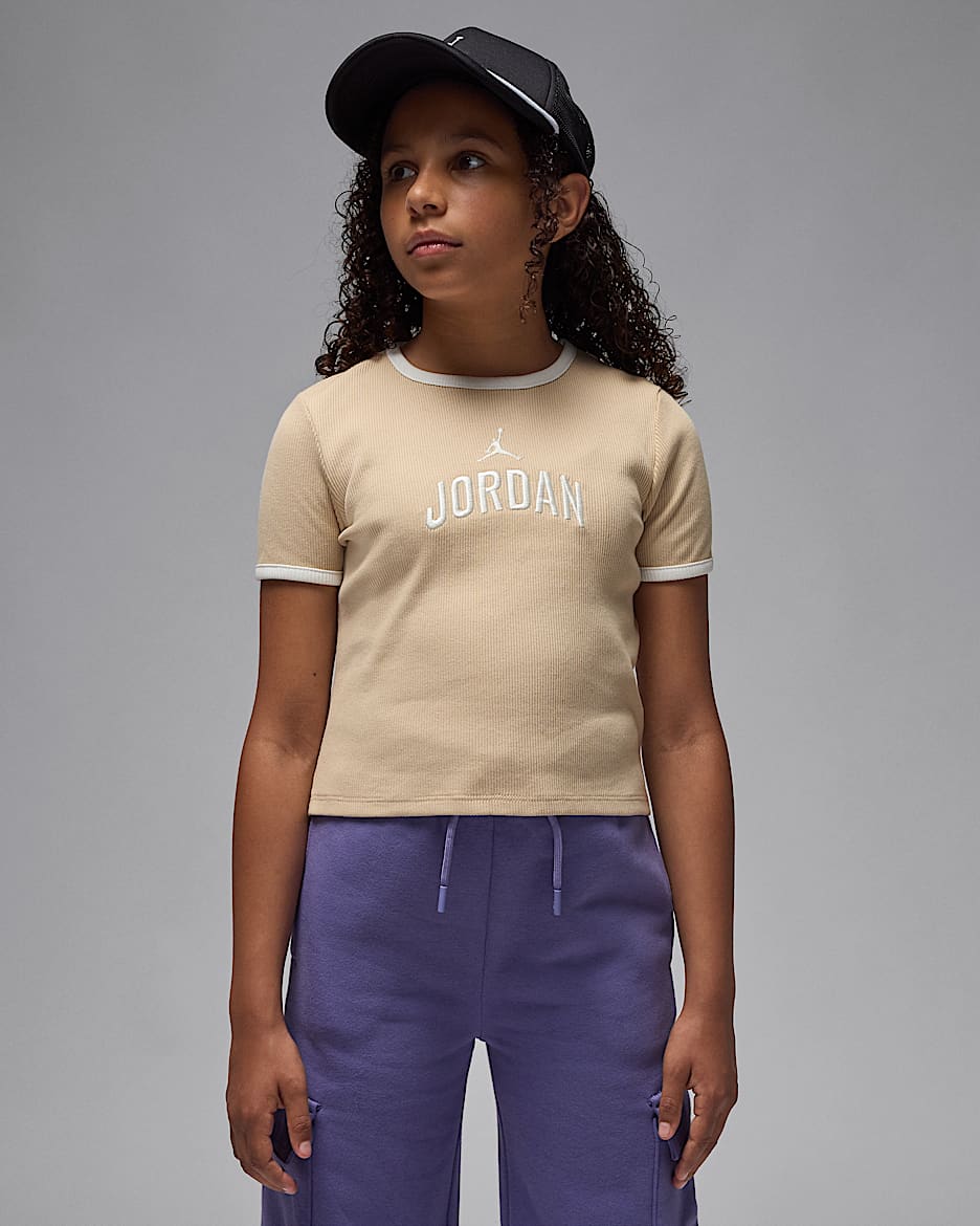 Jordan Older Kids' Semi-Cropped Ribbed T-Shirt - Sand Drift