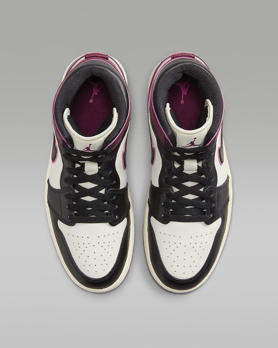 Chaussure Air Jordan 1 Mid SE pour femme - Sail/Active Pink/Bordeaux/Noir