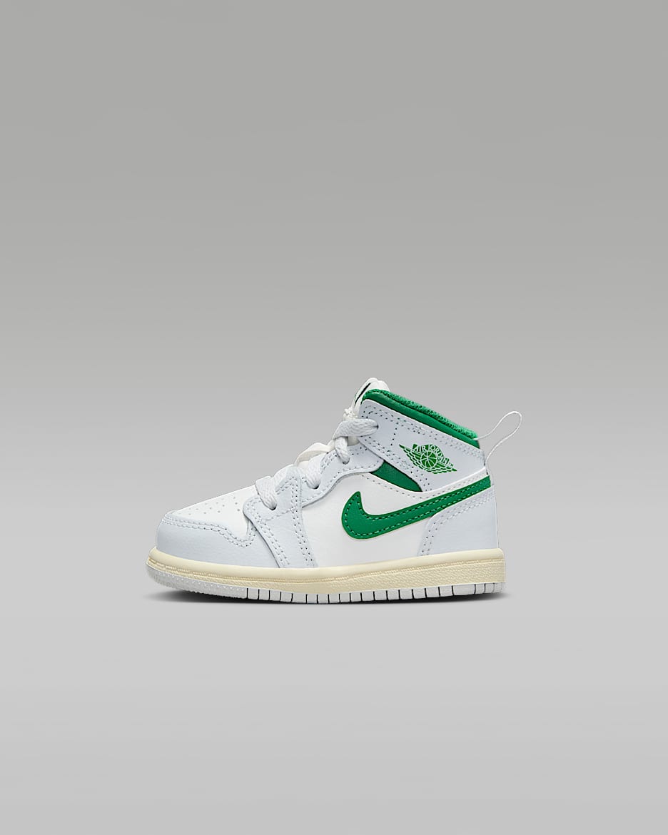 Scarpa Jordan 1 Mid – Neonati/Bimbi piccoli - Summit White/Pure Platinum/Sail/Pine Green