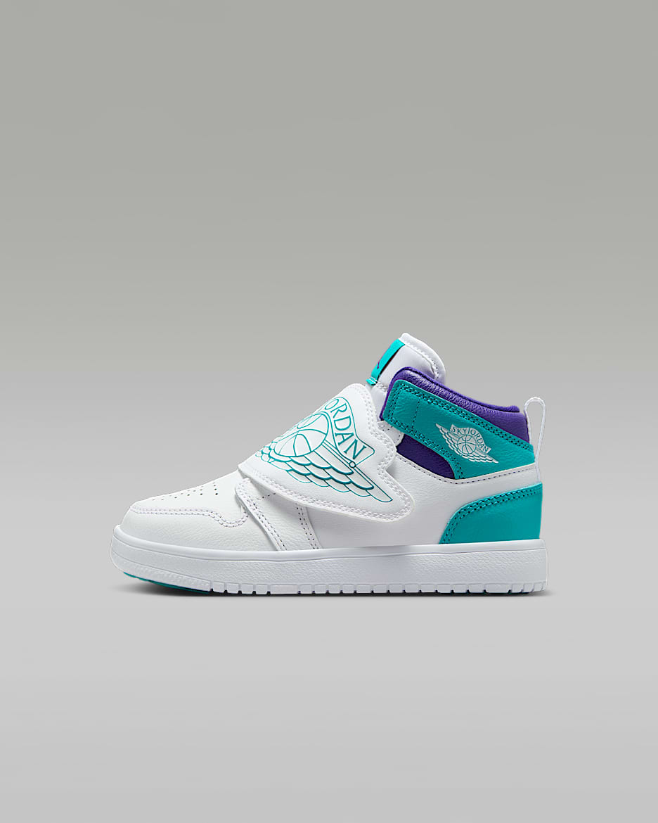 Sky Jordan 1 Younger Kids' Shoe - White/New Emerald/Grape Ice