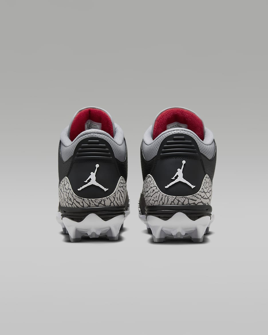 Jordan 3 Mid TD Men's Football Cleats - Black/Cement Grey/White/Fire Red