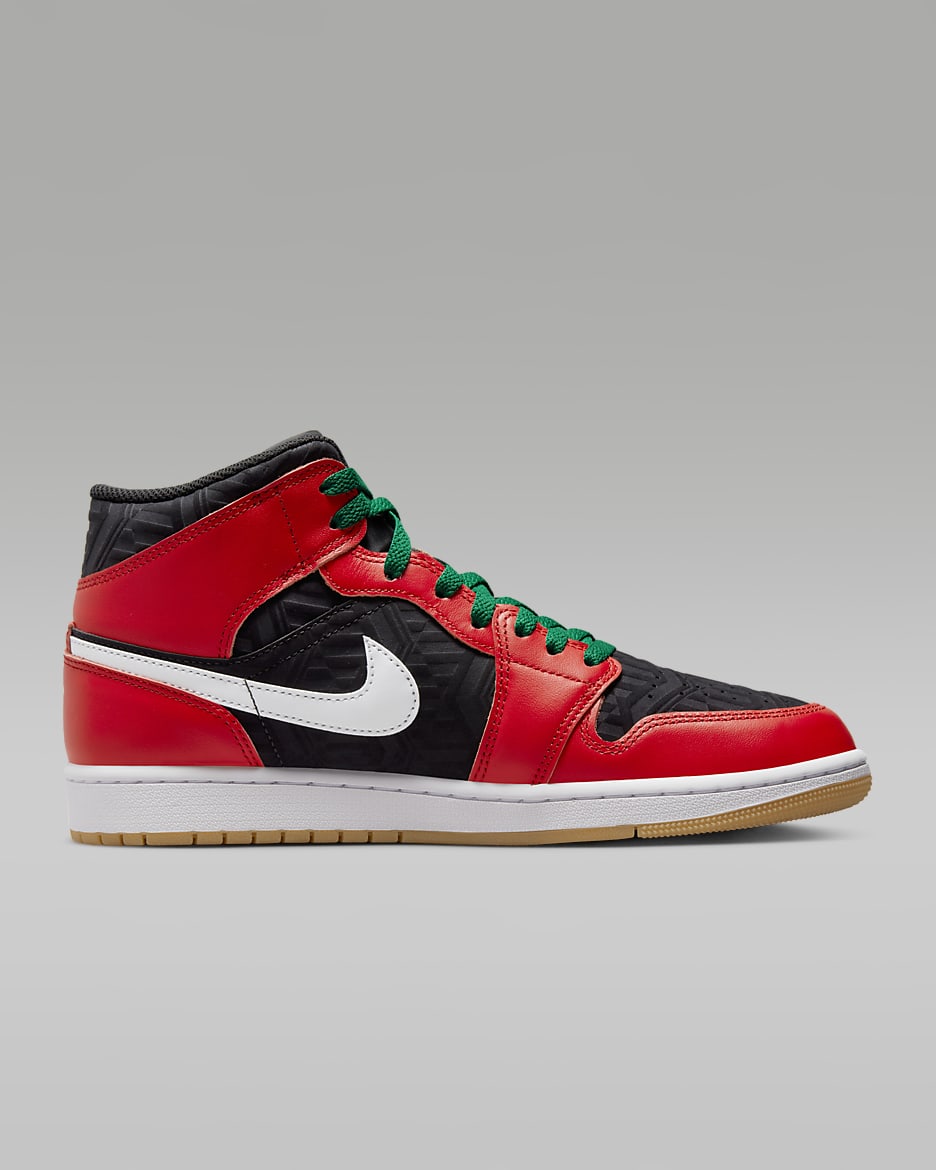 Air Jordan 1 Mid SE Men's Shoes - Black/White/Malachite/Fire Red