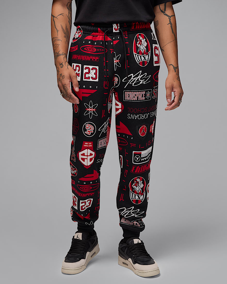 Pantaloni in fleece con stampa Jordan Essentials - Uomo - Nero/Varsity Red