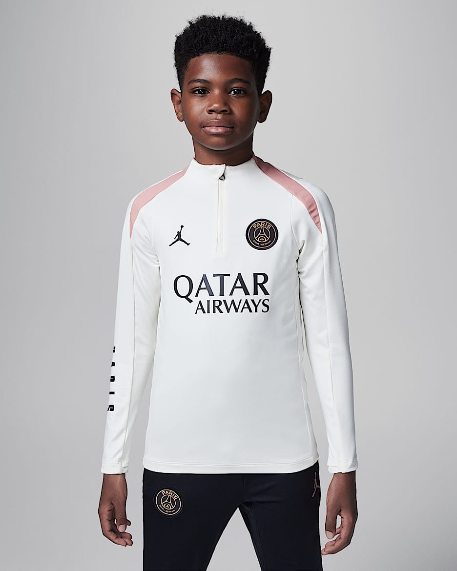 Paris Saint-Germain Strike Third Older Kids' Jordan Dri-FIT Football Drill Top - Pale Ivory/Rust Pink/Black