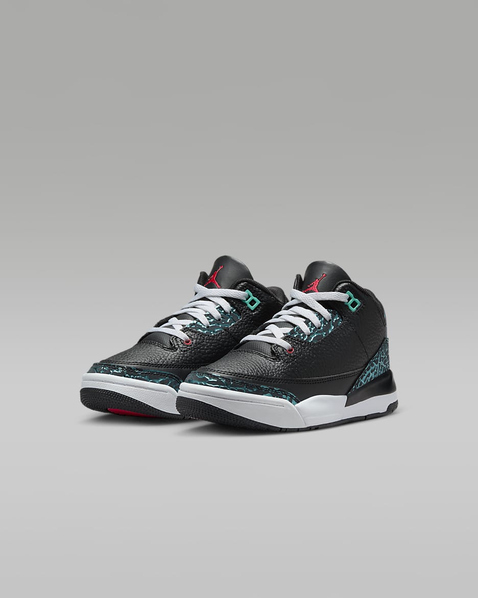 Jordan 3 Retro Younger Kids' Shoes - Black/Hyper Jade/White/Siren Red