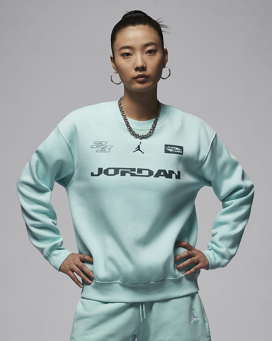 เสื้อวอร์มคอกลมผู้หญิง Jordan Brooklyn Fleece - Light Dew/Oxidized Green