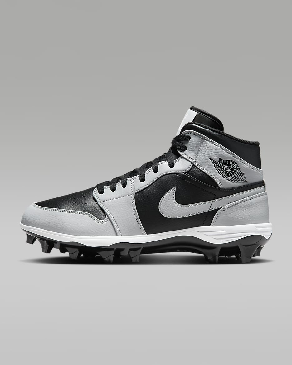 Jordan 1 Mid TD Men's Football Cleat - Black/Light Smoke Grey/Black/Light Smoke Grey