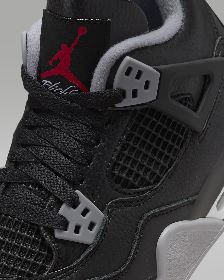 Calzado para niños grandes Air Jordan 4 Retro "Bred Reimagined" - Negro/Gris cemento/Blanco cumbre/Rojo pasión