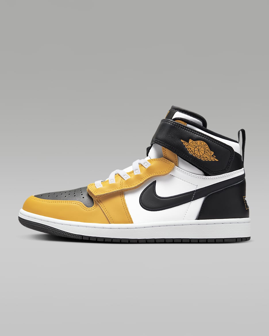 Air Jordan 1 Hi FlyEase-sko til mænd - hvid/Yellow Ochre/hvid/sort