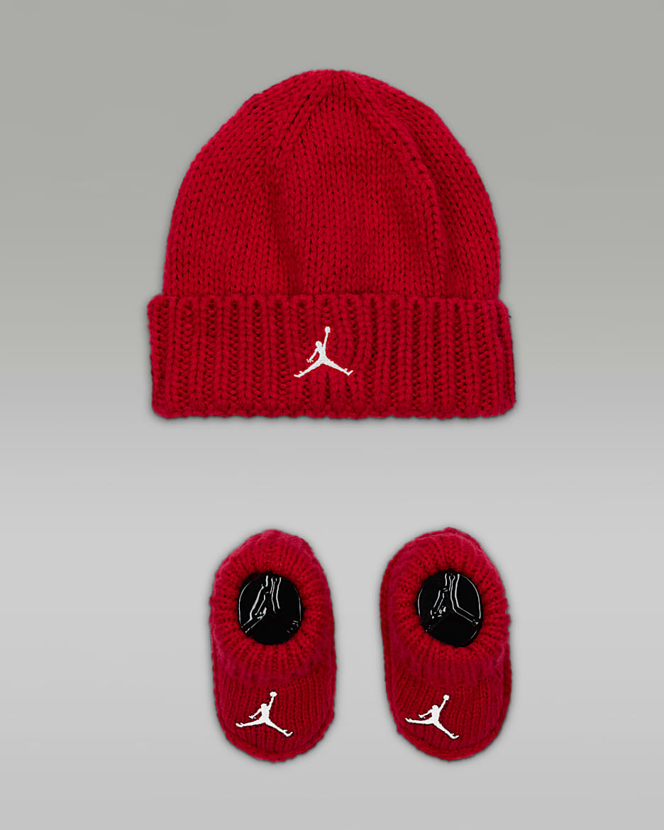 Jordan Baby (0-6M) Chunky Knit Hat and Booties Set - Gym Red