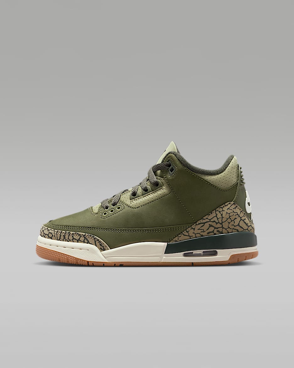 Air Jordan 3 Retro Big Kids' Shoes - Medium Olive/Neutral Olive/Sail/Sequoia