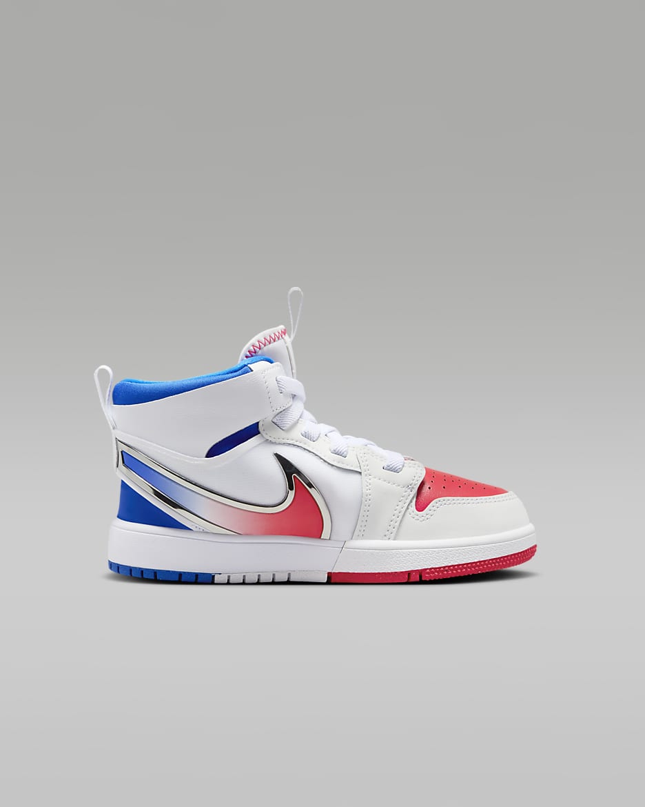 Jordan 1 Mid RM EasyOn Little Kids' Shoes - White/Racer Blue/Siren Red