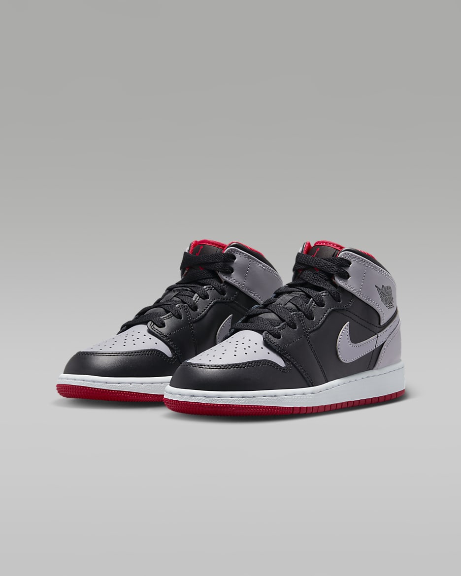 Air Jordan 1 Mid Older Kids' Shoes - Black/Fire Red/White/Cement Grey