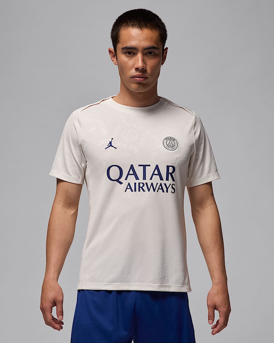 Paris Saint-Germain Academy Pro Fourth Men's Jordan Dri-FIT Football Short-Sleeve Pre-Match Top - Phantom/Phantom/Blue Void
