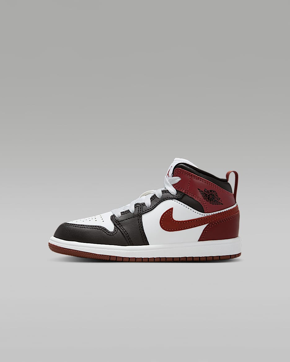 Jordan 1 Mid SE Little Kids' Shoes - White/Black/Dark Pony