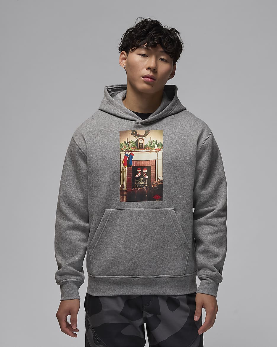 Jordan Jumpman "Chimney" Men's Fleece Pullover Hoodie - Carbon Heather/Black