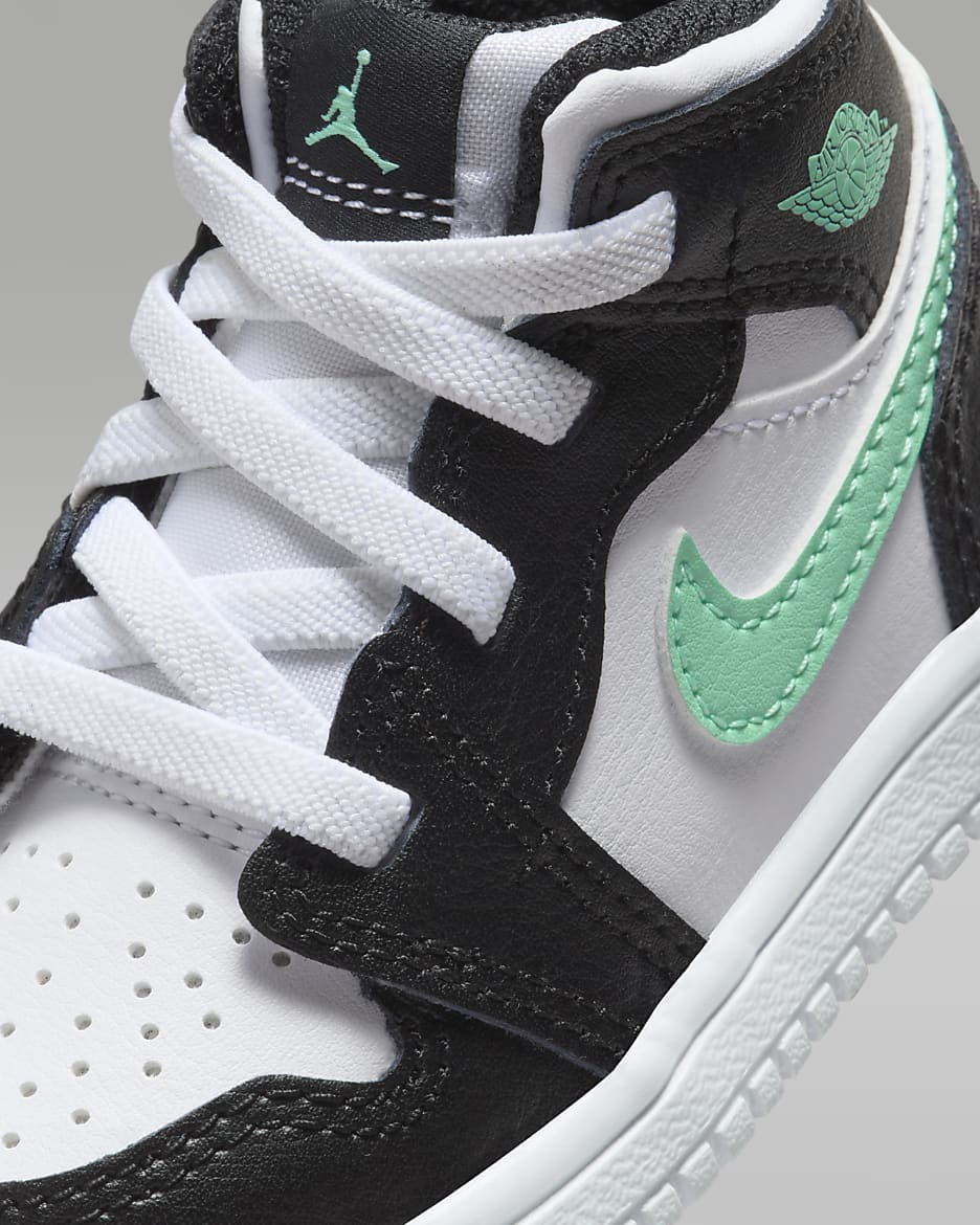 Jordan 1 Mid Alt Schuh für Babys und Kleinkinder - Weiß/Schwarz/Green Glow