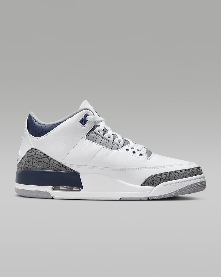 Air Jordan 3 Retro 男鞋 - 白色/Cement Grey/黑色/Midnight Navy