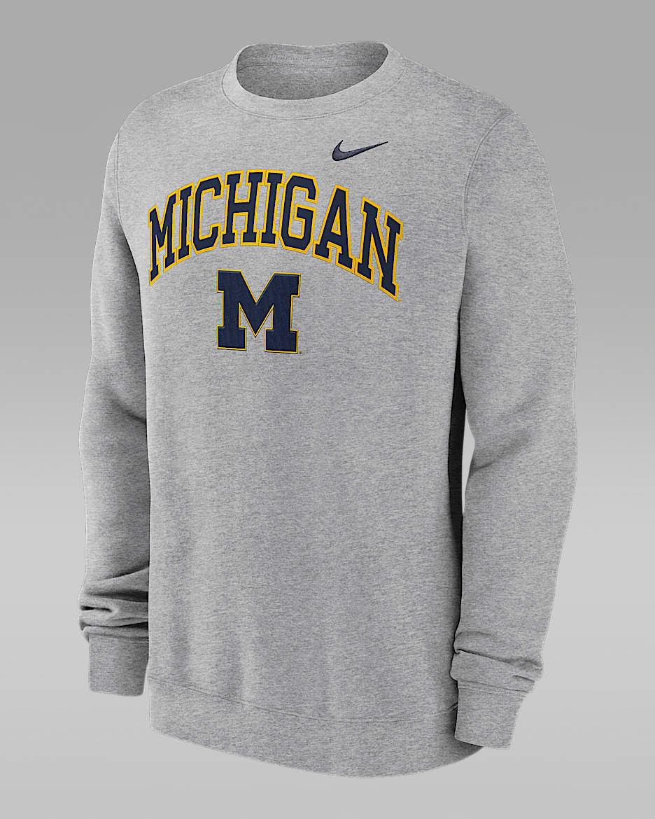 Michigan Arch Men's Nike College Pullover Crew - Grey