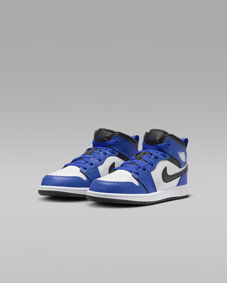 Jordan 1 Mid Younger Kids' Shoes - Game Royal/White/Black