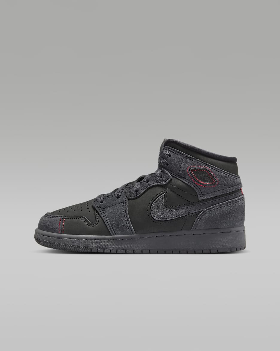Air Jordan 1 Mid SE Craft Big Kids' Shoes - Dark Smoke Grey/Varsity Red/Black