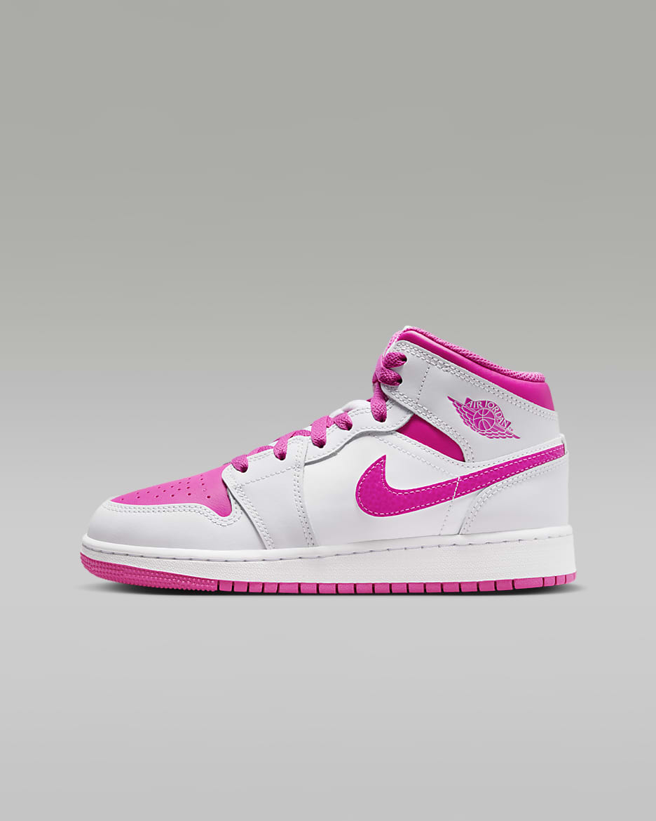 Air Jordan 1 Mid Big Kids' Shoes - Iris Whisper/White/Fire Pink