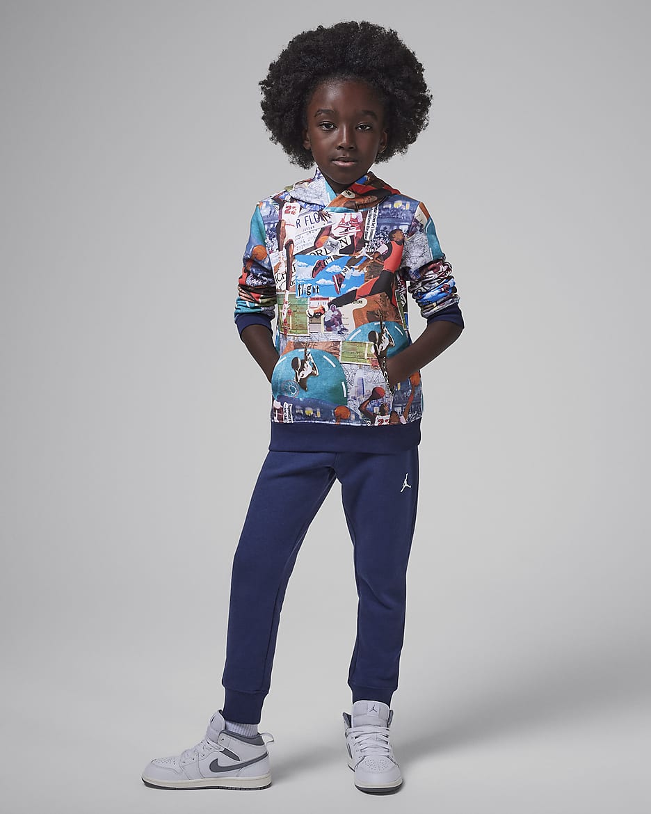 Jordan MJ Brooklyn Little Kids' 2-Piece Printed Fleece Hoodie Set - Midnight Navy