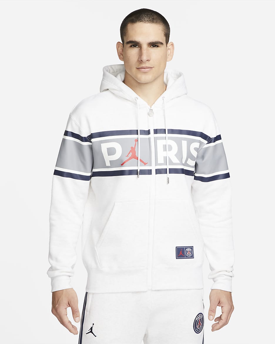 Sudadera con gorro de tejido Fleece y cierre completo para hombre Paris Saint-Germain - Abedul jaspeado/Rojo universitario