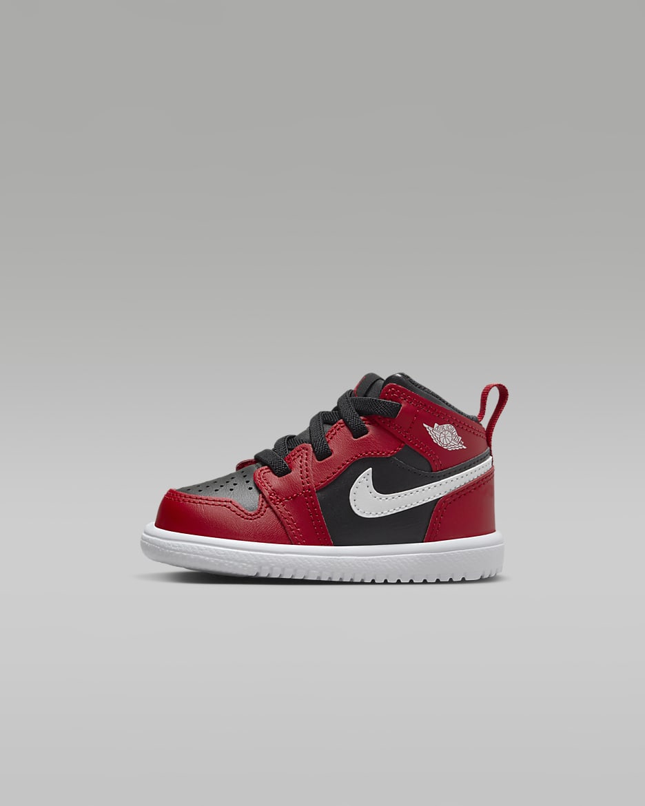 Boty Jordan 1 Mid Alt pro kojence a batolata - Černá/Gym Red/Bílá